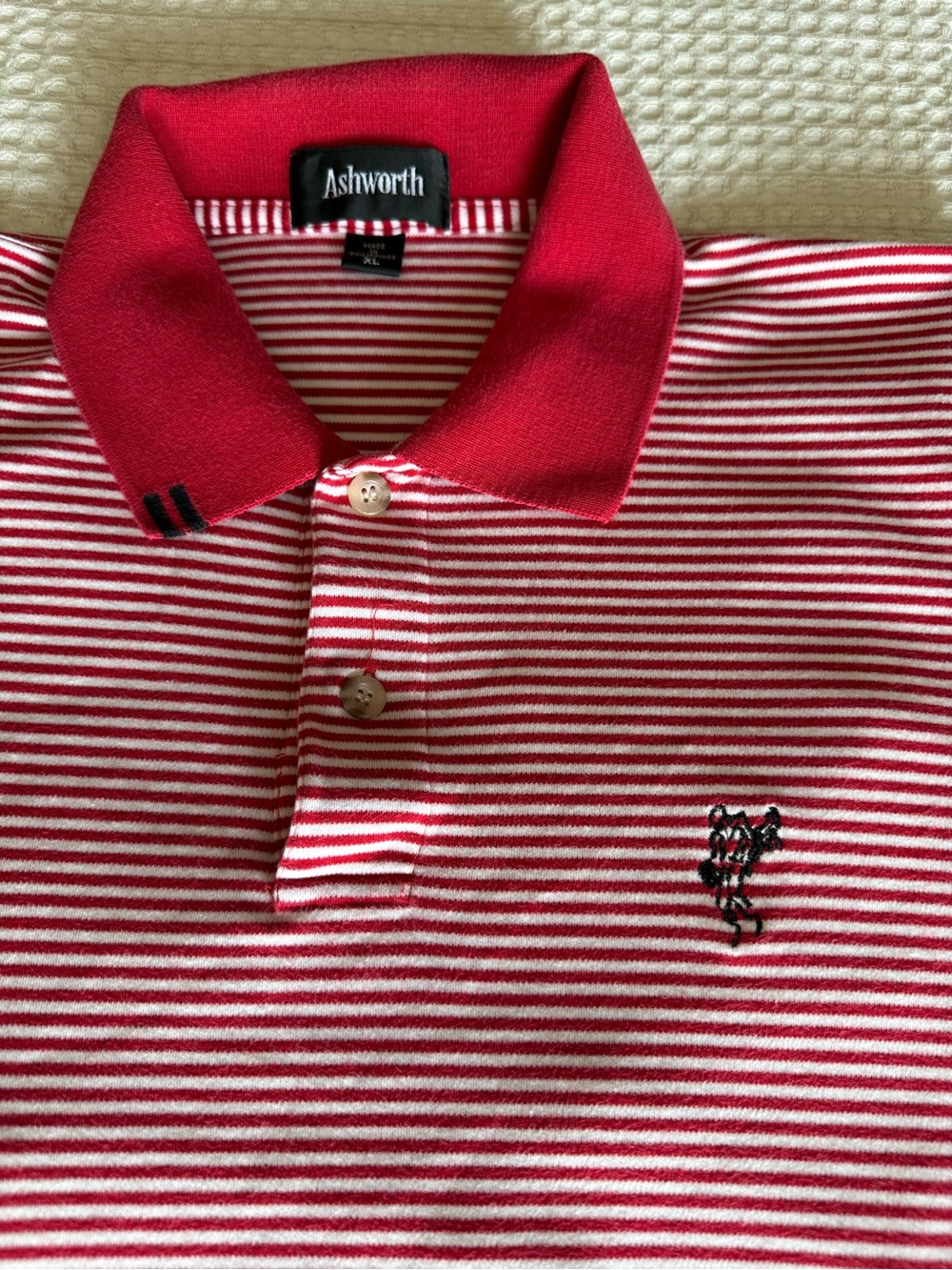 Vintage Ashworth Golf Red & White Striped Polo Shirt 1990s like New w Sleeve hit - Picture 4 of 6